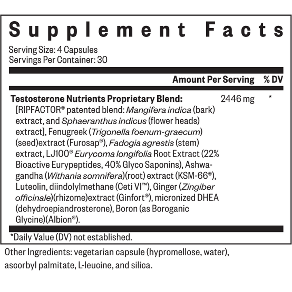 Testosterone Nutrients Supplement Facts Label