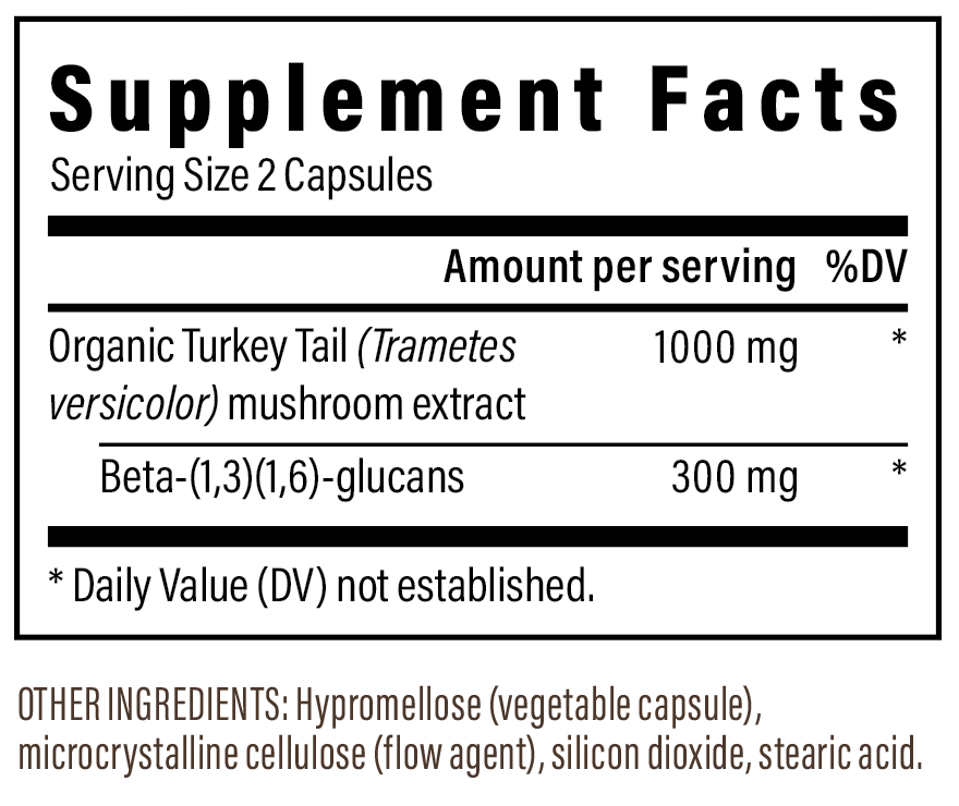 Turkey Tail Mushroom Extract Capsules Supplement Facts Label