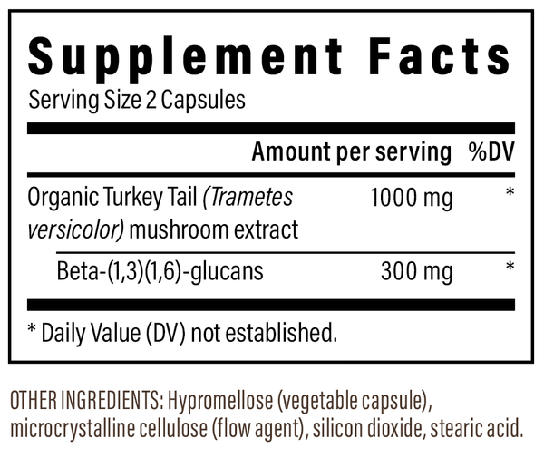 Turkey Tail Mushroom Extract Capsules Supplement Facts Label