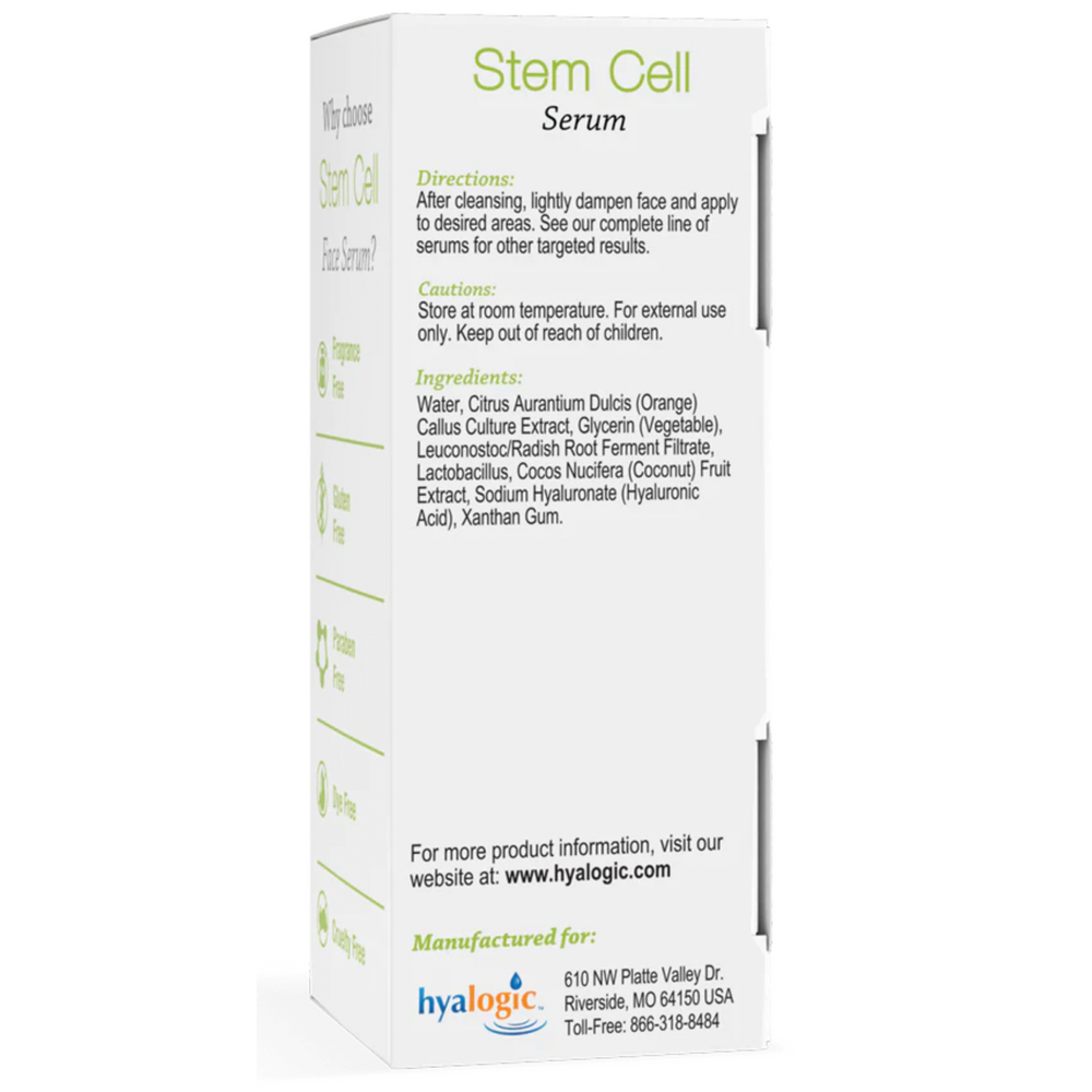 Stem Cell Face Serum Supplement Facts Label