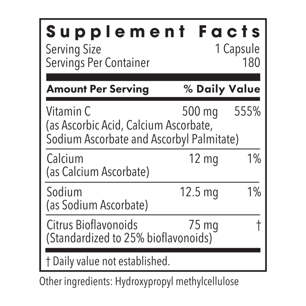 Buffered C Supplement Facts Label
