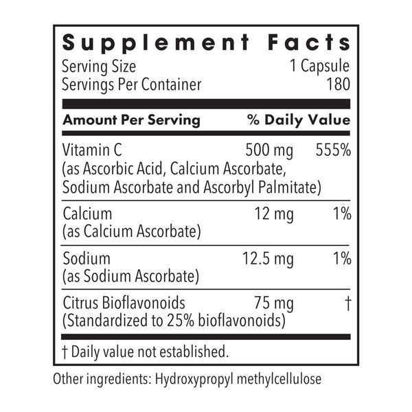 Buffered C Supplement Facts Label