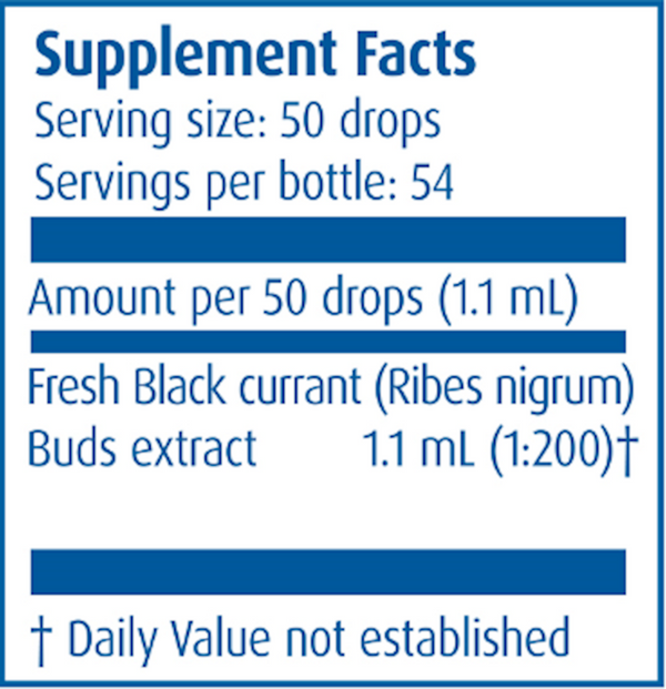 Gemmo Black Currant Buds Supplement Facts Label