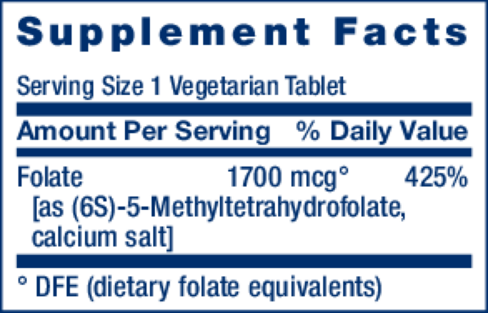 Optimized Folate Supplement Facts Label