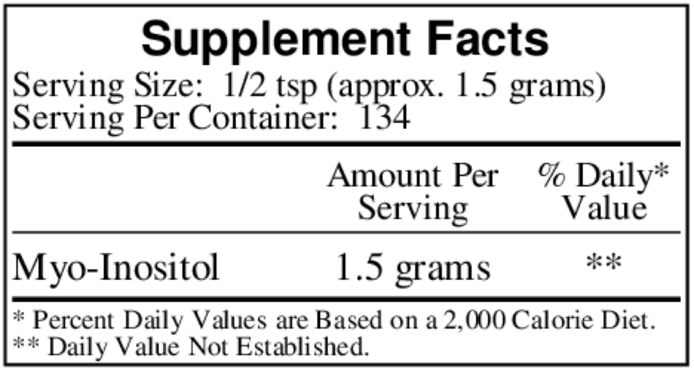 Inositol Powder Supplement Facts Label