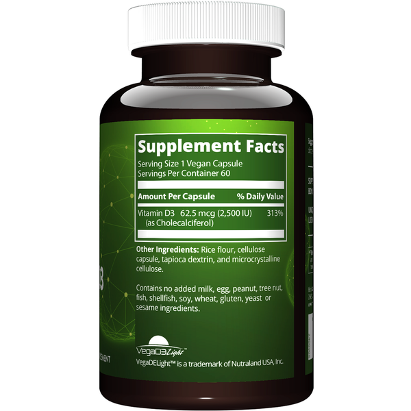 Vegan Vitamin D3 2500IU Supplement Facts Label
