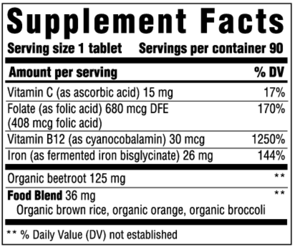 Iron Response Supplement Facts Label