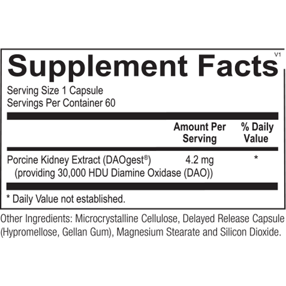 DAO Enzyme Supplement Facts Label