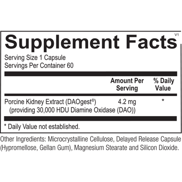 DAO Enzyme Supplement Facts Label