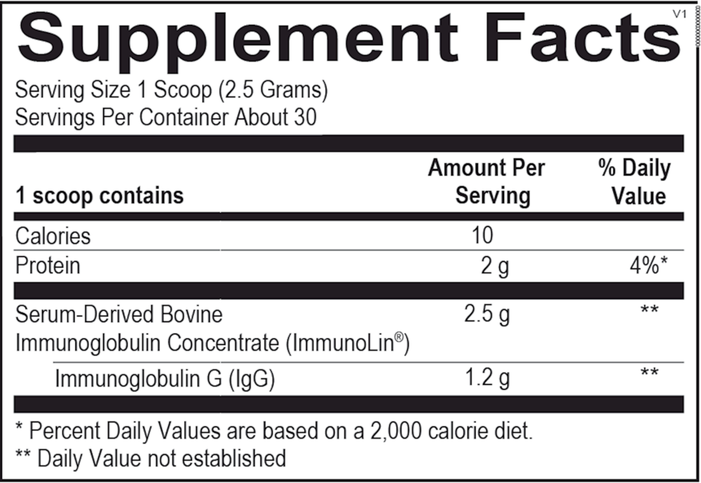 IgG-Boost 2500 - Immunoglobulin Powder Supplement Facts Label