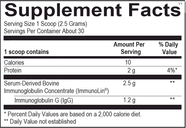 IgG-Boost 2500 - Immunoglobulin Powder Supplement Facts Label