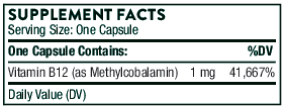 Methylcobalamin (Vitamin B12) Supplement Facts Label
