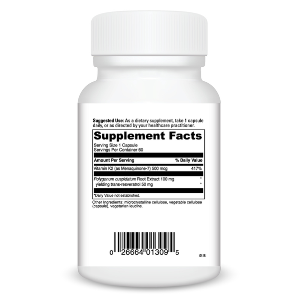 Vitamin K2 Resveratrol Supplement Facts Label