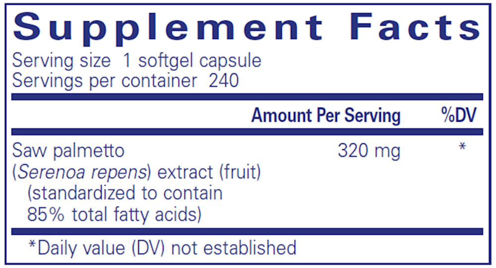 Saw Palmetto 320 Supplement Facts Label