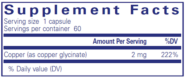 Copper Glycinate Supplement Facts Label