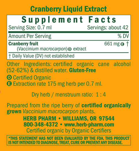 Cranberry/Vaccinium macrocarpon Supplement Facts Label