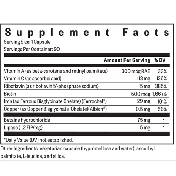 Iron with Cofactors (Formerly Optimal Iron) Supplement Facts Label