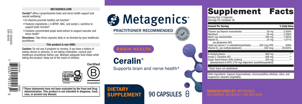 Ceralin (Formerly known as Ceralin Forte) Supplement Facts Label