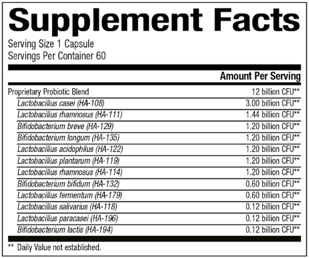 Probiotic-Pro 12 Supplement Facts Label