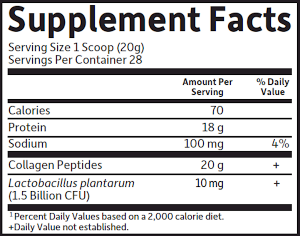 Grass Fed Collagen Peptides Supplement Facts Label