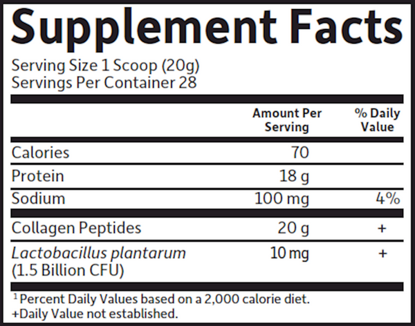 Grass Fed Collagen Peptides Supplement Facts Label