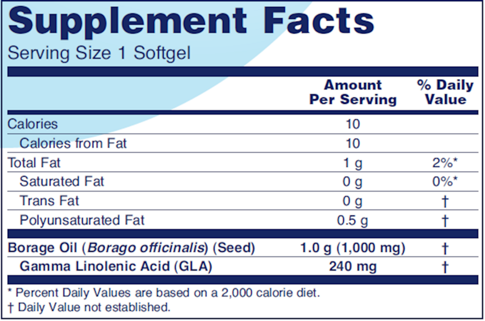 Borage/GLA 1000 mg Supplement Facts Label