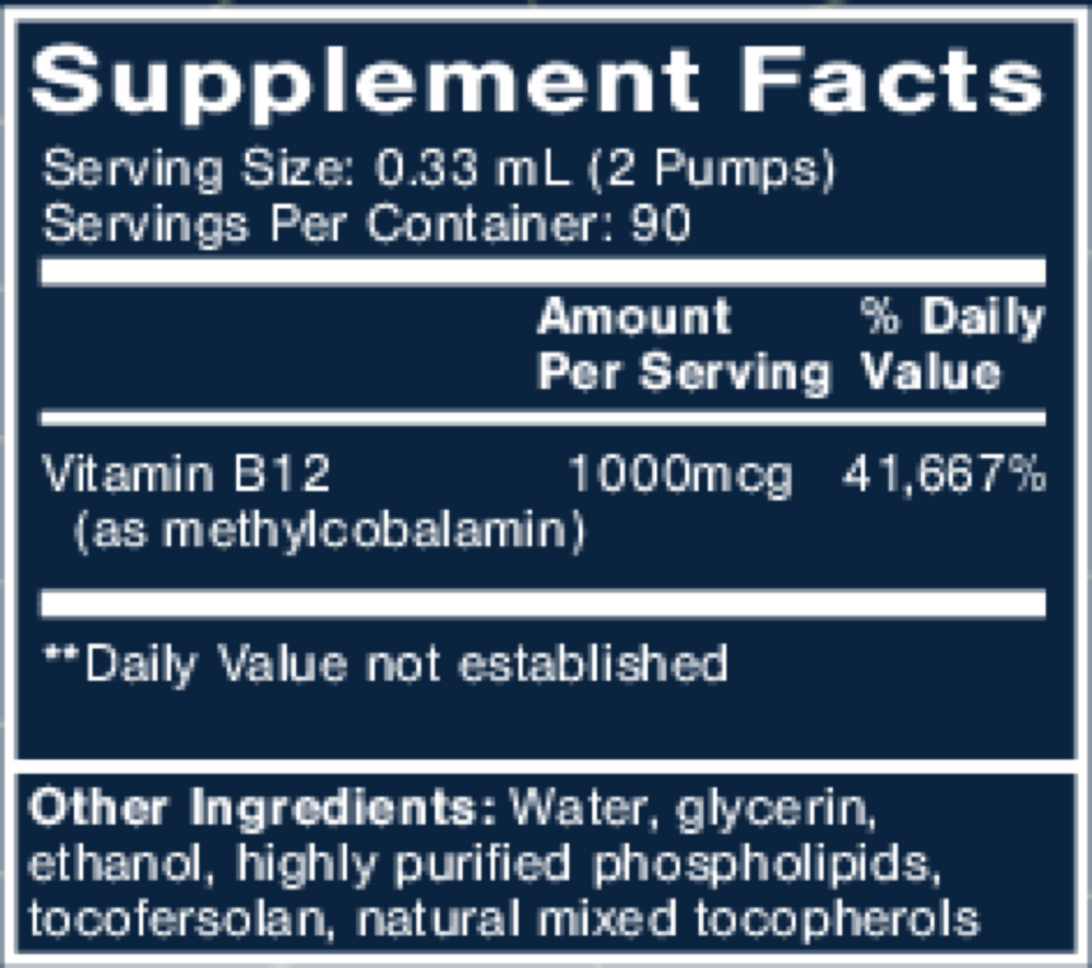 Methyl B-12 Supplement Facts Label