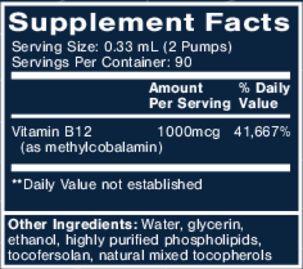 Methyl B-12 Supplement Facts Label