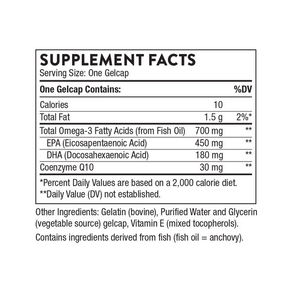 Omega-3 with CoQ10 Supplement Facts Label