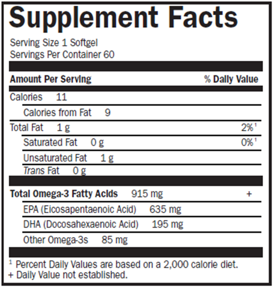 CardiO-3 Orange Flavor Supplement Facts Label