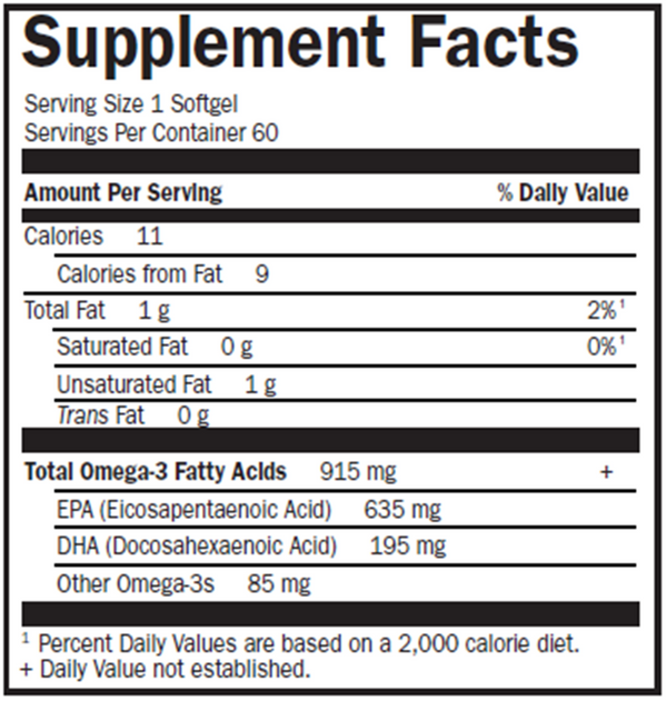 CardiO-3 Orange Flavor Supplement Facts Label