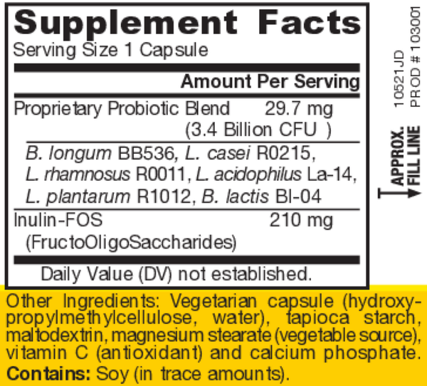 Jarro-Dophilus + FOS Supplement Facts Label