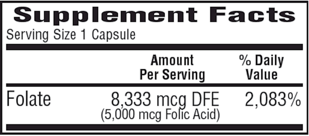 Folic Acid 5 mg Supplement Facts Label
