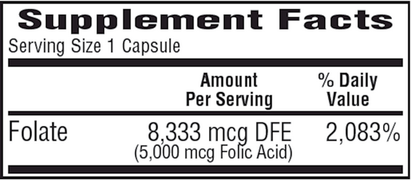 Folic Acid 5 mg Supplement Facts Label