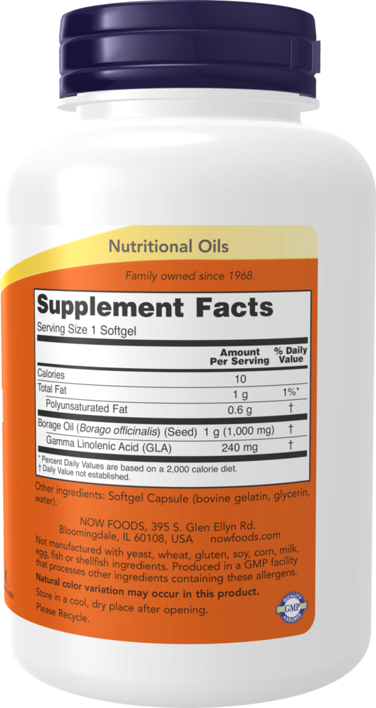 BACKORDER ONLY - Borage Oil 1000 mg Supplement Facts Label
