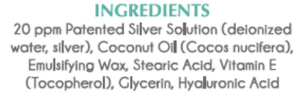 Silver Biotics Skin Cream Unscented Supplement Facts Label