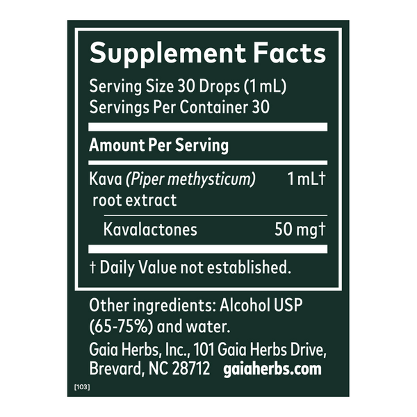Kava 50 Supplement Facts Label