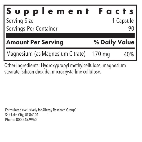 Magnesium Citrate Supplement Facts Label