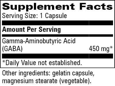 GABA 450 mg Supplement Facts Label