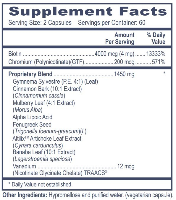 Gluco-Beta Stimulator+ Supplement Facts Label