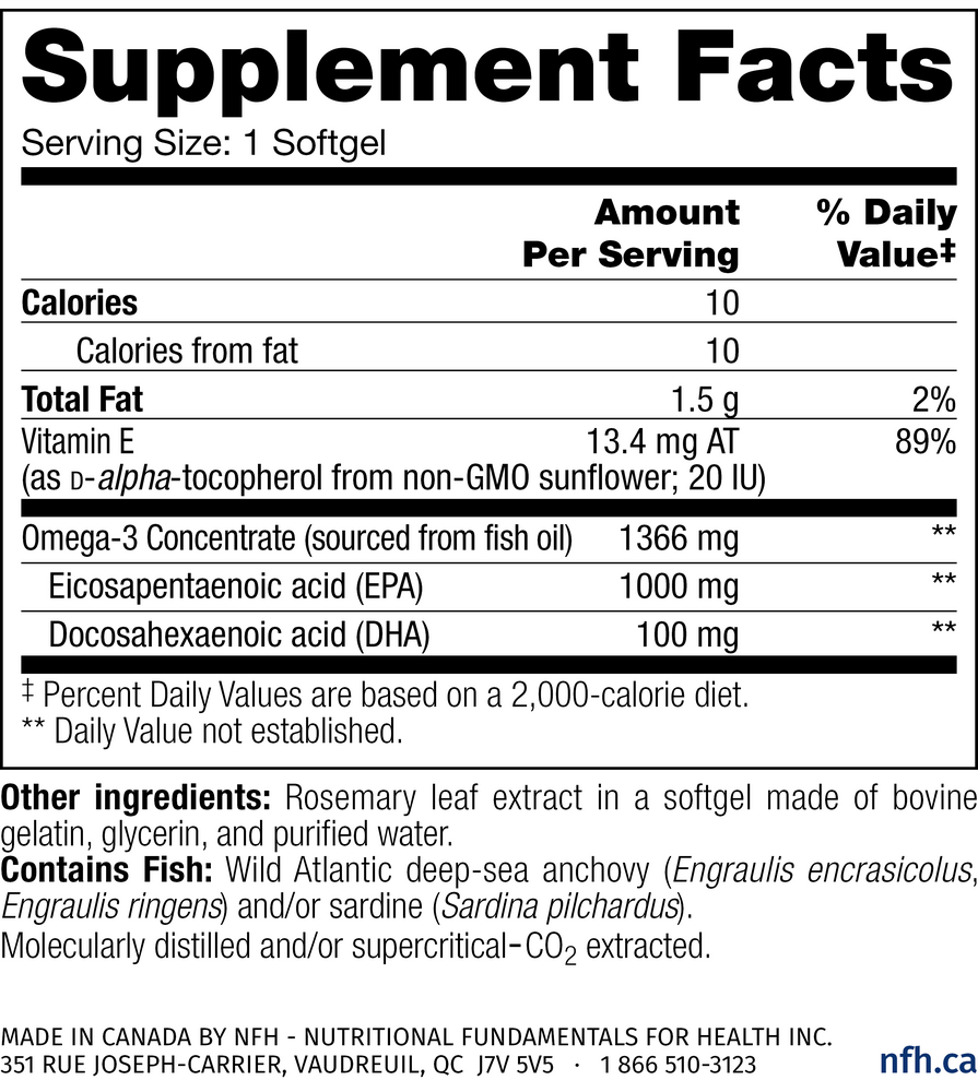 High EPA SAP Supplement Facts Label