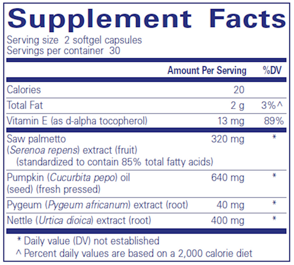 BACKORDER ONLY - Saw Palmetto Plus 60 Count Supplement Facts Label