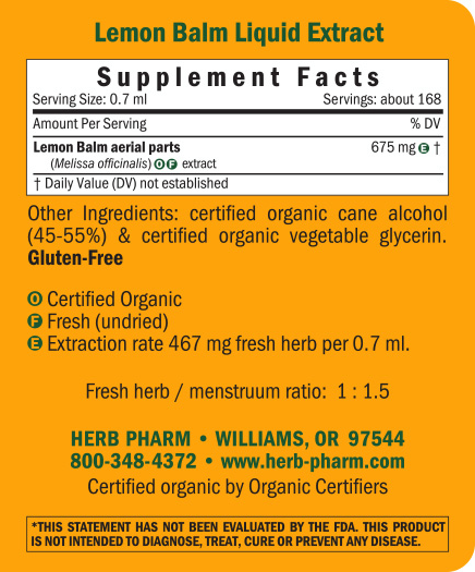 Lemon Balm Supplement Facts Label