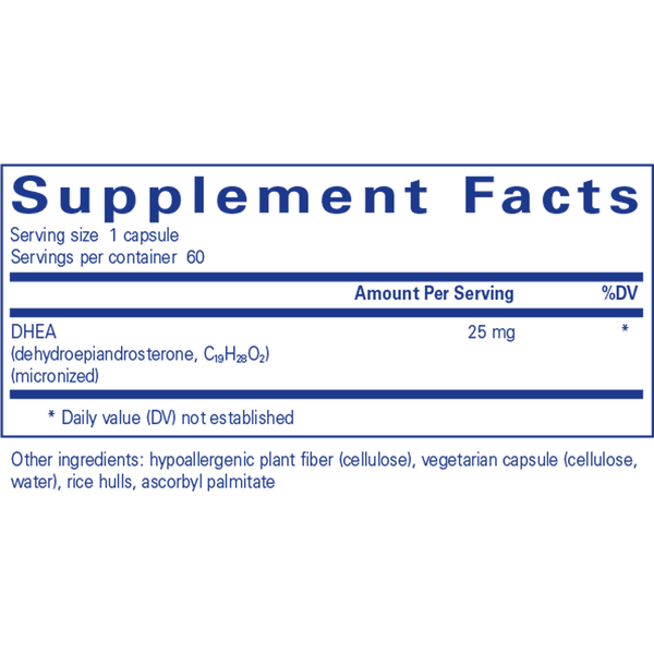 DHEA 25 Mg. Supplement Facts Label