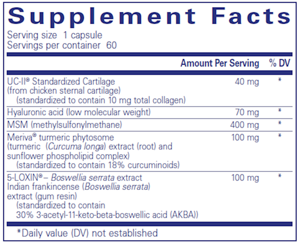 Joint Complex (single dose)* 30 Count Supplement Facts Label