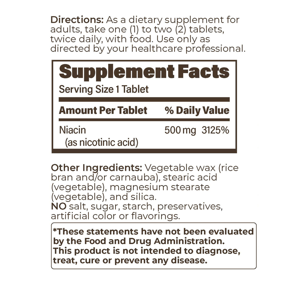 Endur-acin 500 mg Supplement Facts Label