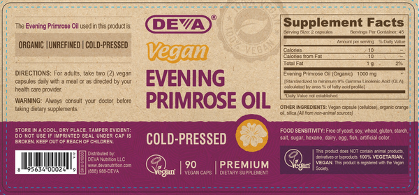 Vegan Evening Primrose Oil Supplement Facts Label