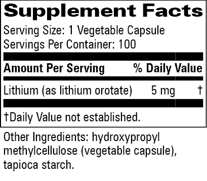 Lithium Orotate Supplement Facts Label