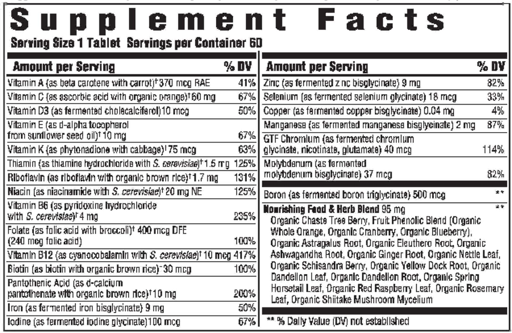 Women's One Daily Supplement Facts Label
