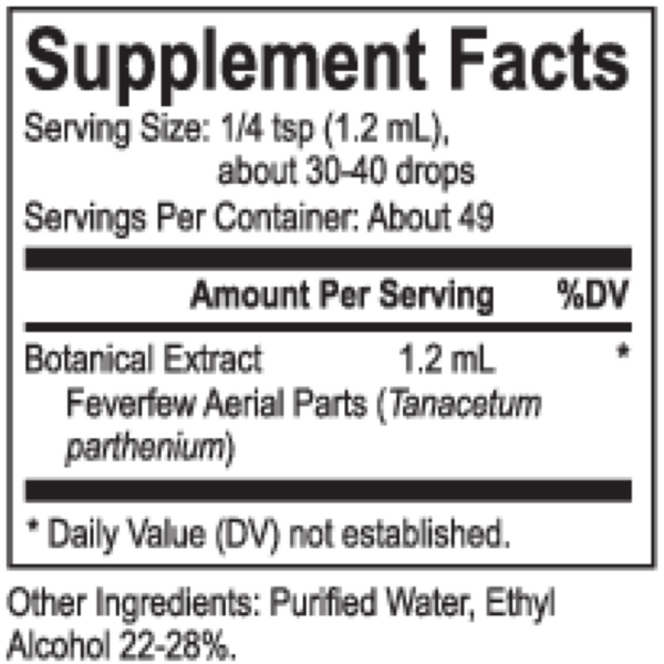 Core Feverfew Supplement Facts Label